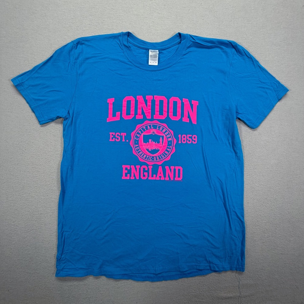 Gildan Mens T-Shirt Regular Fit Blue London England Graphic Print XL